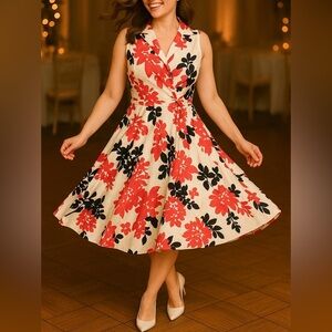 Jessica Howard Red and Black Fit and Flare Midi Dress